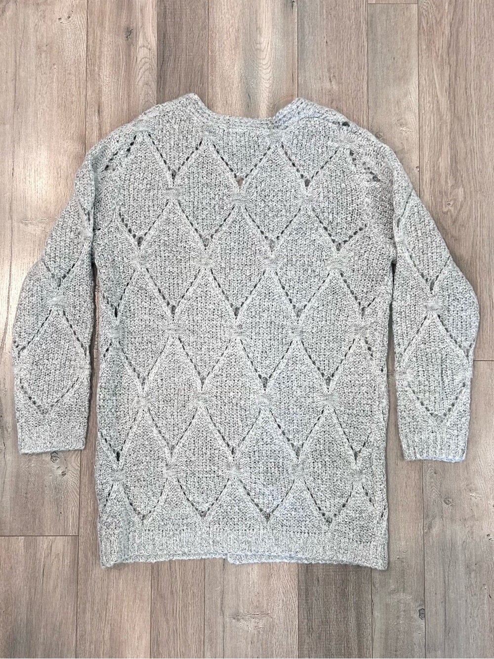 POL Light Gray Open-Front Diamond Knit Cardigan - Picture 4 of 5